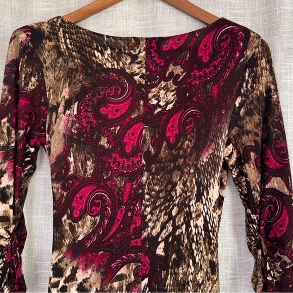 Joseph Ribkoff Red Pink Sheath Dress V-Neck 3/4 Sleeve - Picture 4 of 6